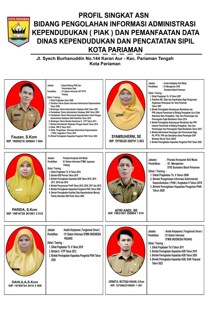 Bidang PIAK – Disdukcapil Kota Pariaman